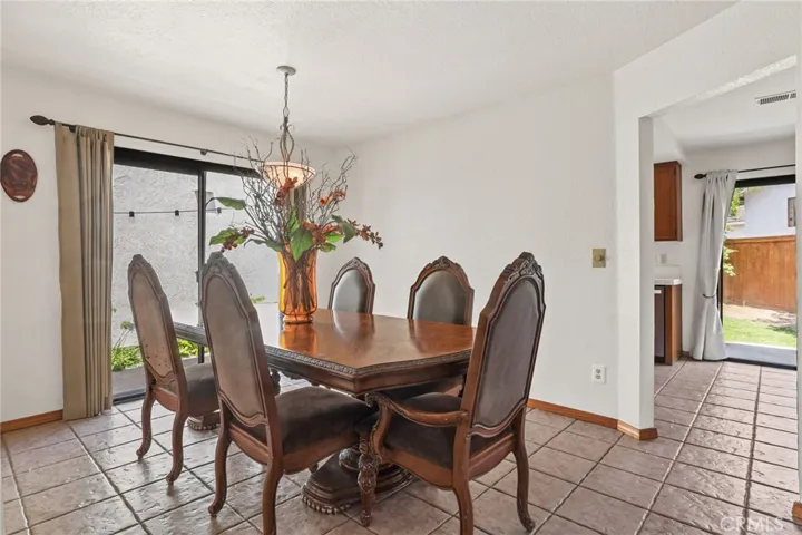 The dining room is spacious and bright.