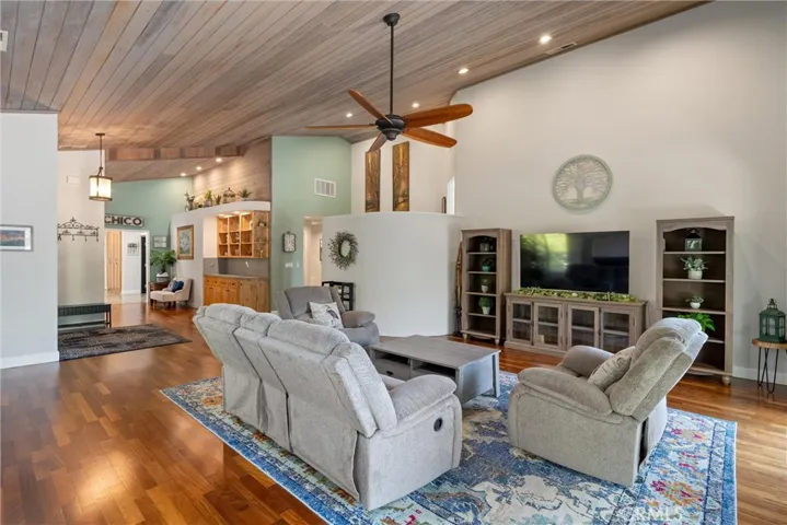 Living area showing gorgeous dining area cabinetry