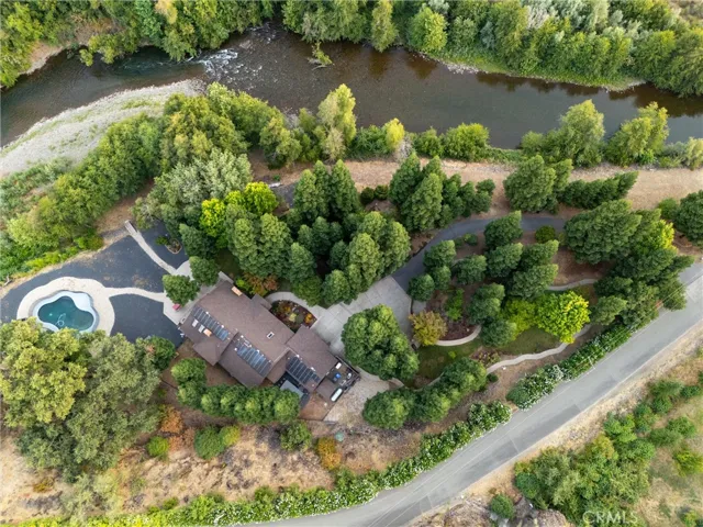 Aerial photo of pool, creek and home!