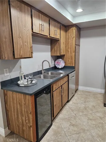 Wine cooler in kitchen.