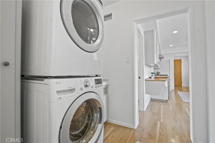 A separate laundry room off the kitchen makes laundry convenient.  The washer and dryer are included with the lease.