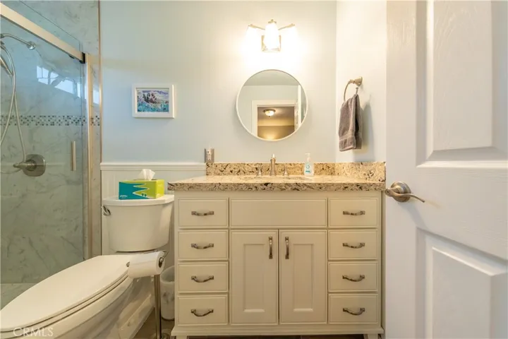 Downstair bathroom. 42" white maple vanity.