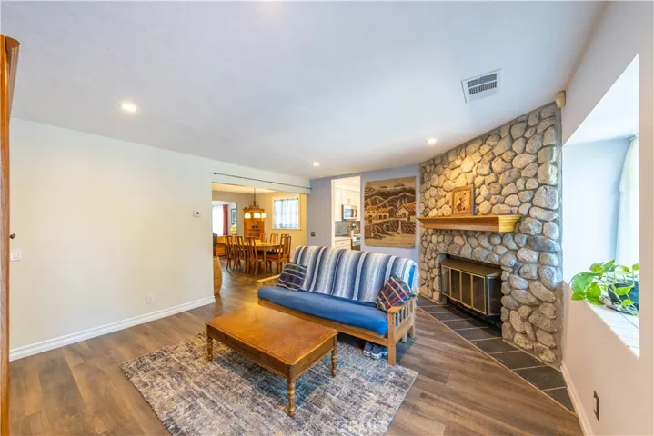 Family room with fireplace.