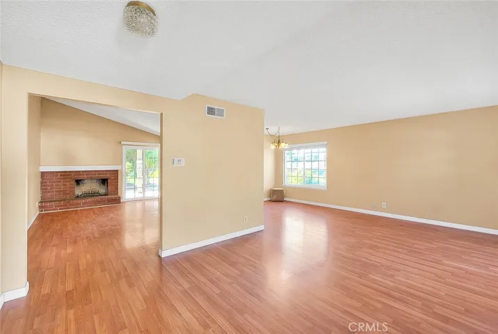 View of family room to the left and dining area to the right