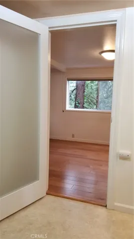 Looking into bedroom from bathroom.