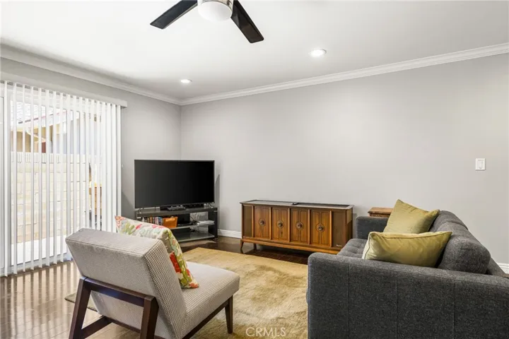 Family Room with ceiling fan