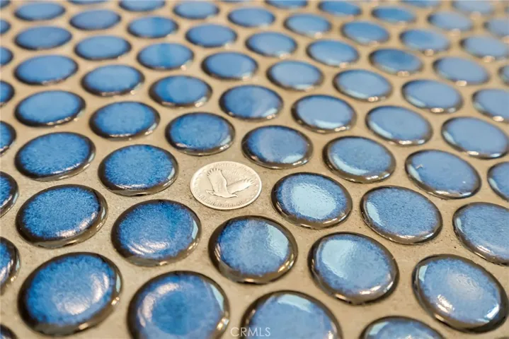 Custom tile flooring with original 1918 (same year as home) Standing Liberty quarter dollars sprinkled throughout.