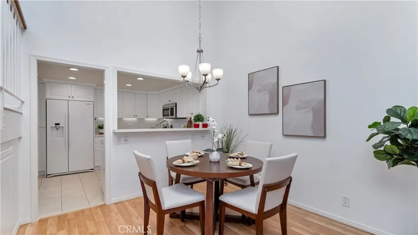 The dining area has easy access to the kitchen.