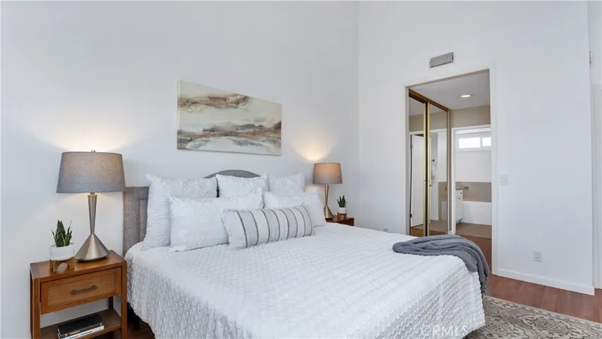 There are two bedrooms upstairs, each with its own bath.