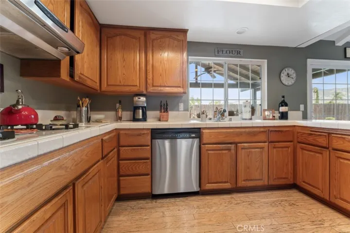 Kitchen with views of Backyard