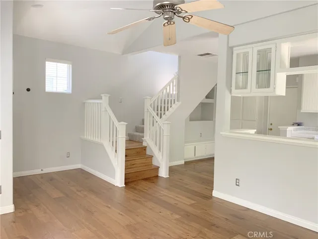 Beautiful wood flooring in the living room and kitchen