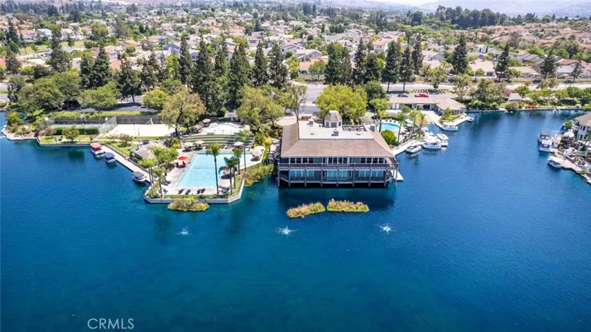 View from the air of the clubhouse and pool