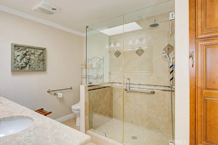 Oversized shower in the primary bathroom.