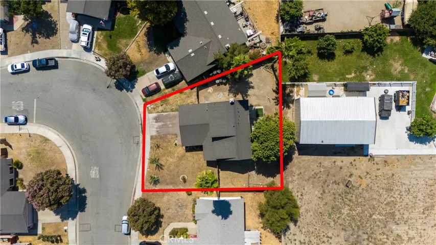 Red line is the land lot of the home