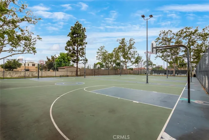 Lighted basketball courts for a little one on one game.