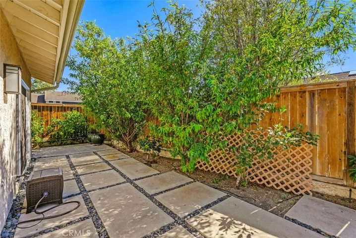 Custom landscaping in private backyard.