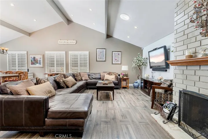Living room with tile flooring.