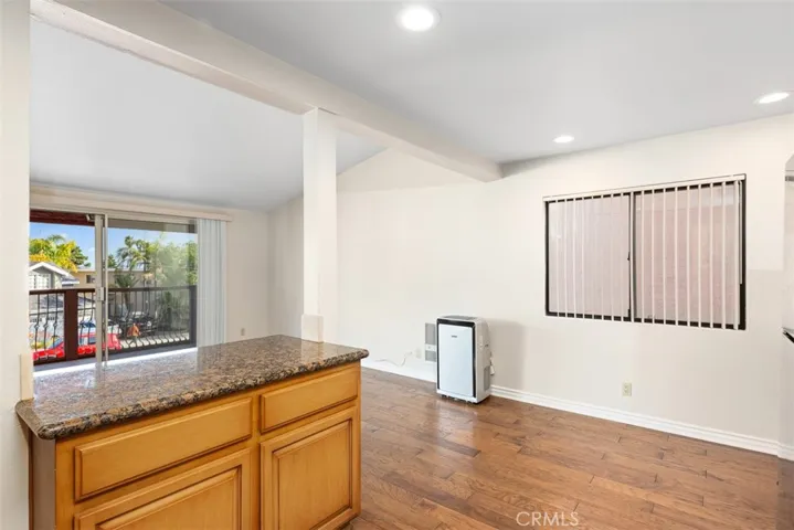 Portable AC unit.  Granite counters High ceilings.
