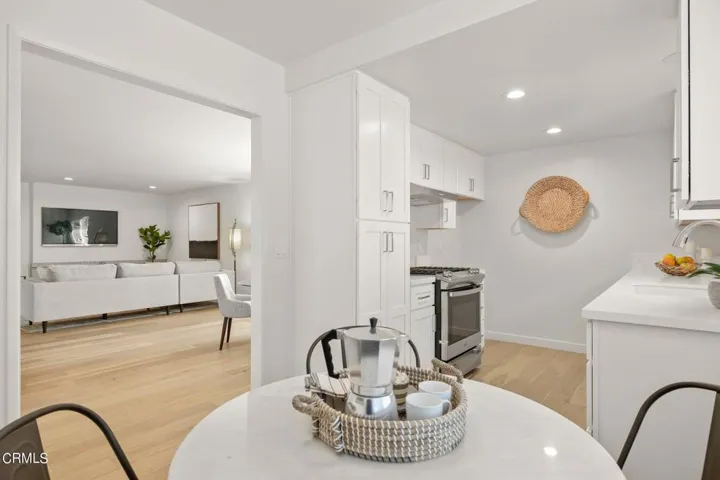 Kitchen opens to living-dining area
