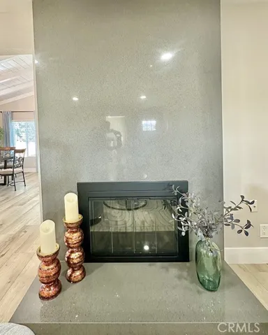 One Piece Quartz laid fireplace and hearth