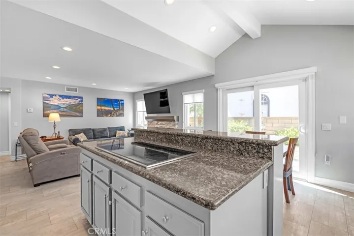 Kitchen island w/extra cabinets and a 36" Wolf electric cooktop.