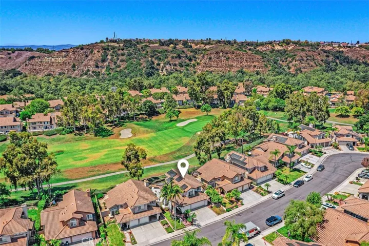 Aerial view looking right down the fairway.