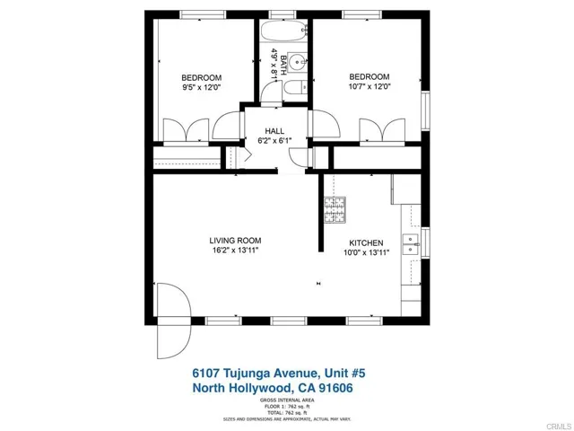 6107 Tujunga Avenue - Unit #5
 - Upper Level 1 Bed/1 Bath - Floorplan