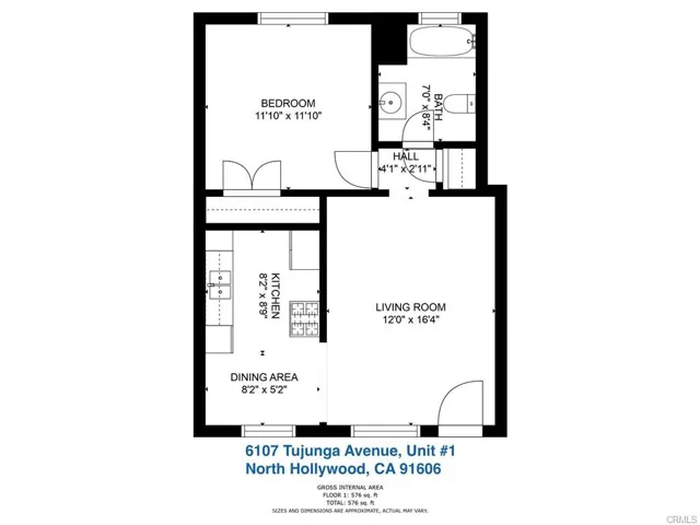6107 Tujunga Avenue - Unit #1 - 1 Bed/1 Bath -​​‌​​​​‌​​‌‌​​‌​​​‌‌​​​‌​​‌‌​​‌‌​​‌‌​​​​ Floorplan