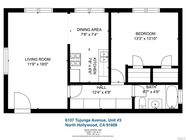 6107 Tujunga Avenue - Unit #3 - Upper Level 1 Bed/1 Bath - Floorplan