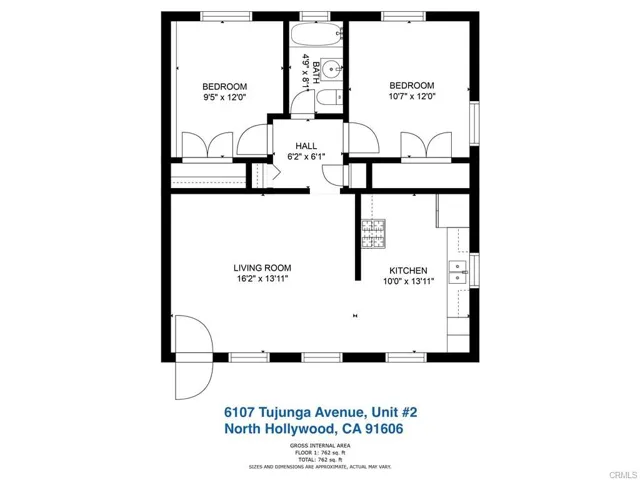 6107 Tujunga Avenue - Unit #2 - 2 Bed/1 Bath Floorplan