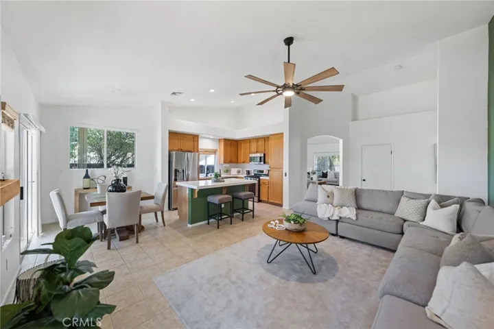 Open concept living room, and kitchen with