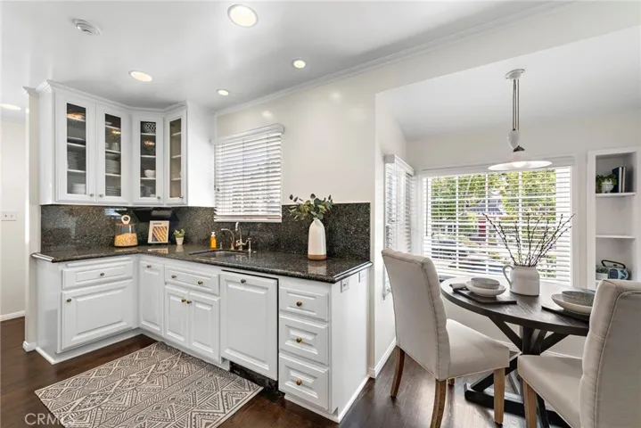 Recessed lighting & breakfast nook view to the front yard