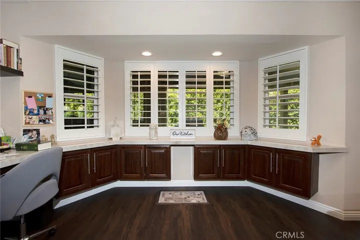 desk and additional cabinets
