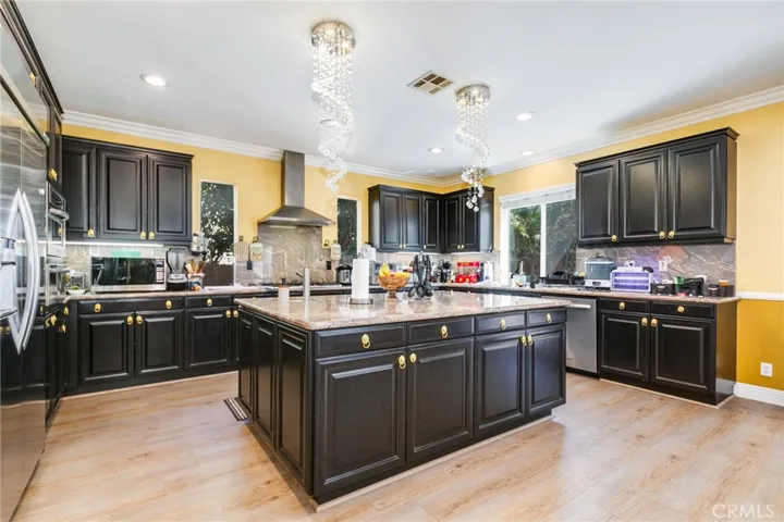 Tons of upgraded kitchen, dishwasher, rich color cabinets with gold color knobs and Luv tile flooring