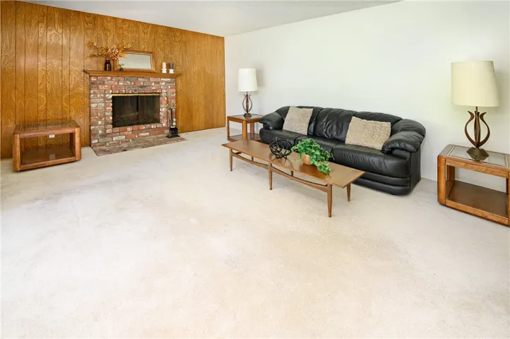 Wood Panel & Brick Detailed Fireplace