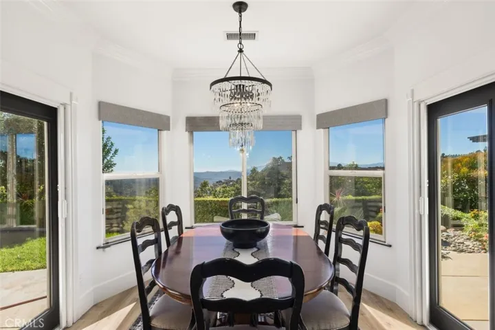 Kitchen dining nook with ocean view windows.