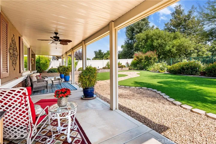 Side view of Patio overlooking lush back yard
