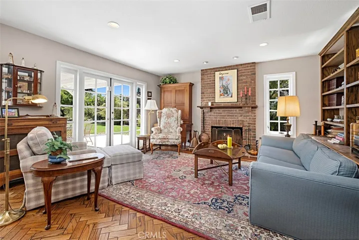 Family Room with Fireplace, French Door to Pool