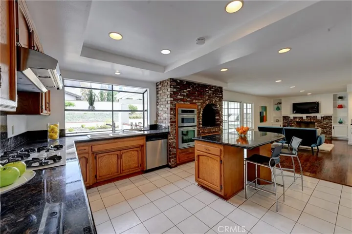 The kitchen flows seamlessly into the family room.