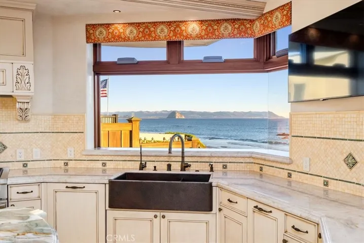 Iconic Morro Rock view from the copper kitchen sink