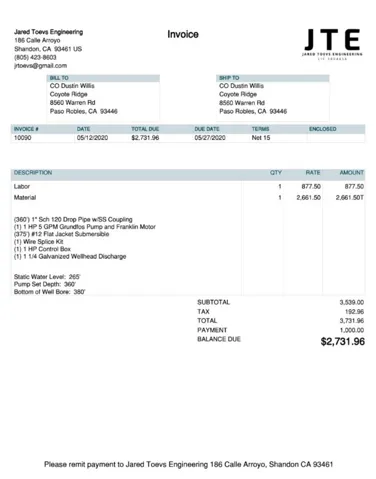 Well Invoice