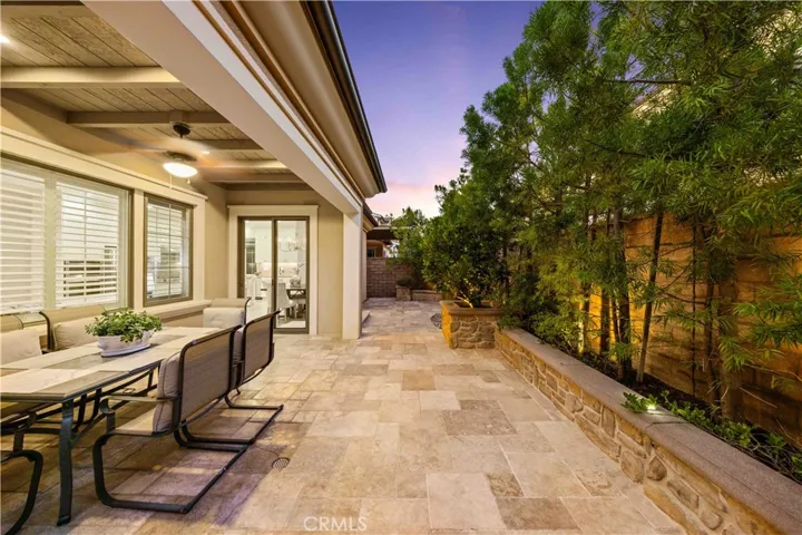 Outdoor artscape space with water fountains and fireplace
