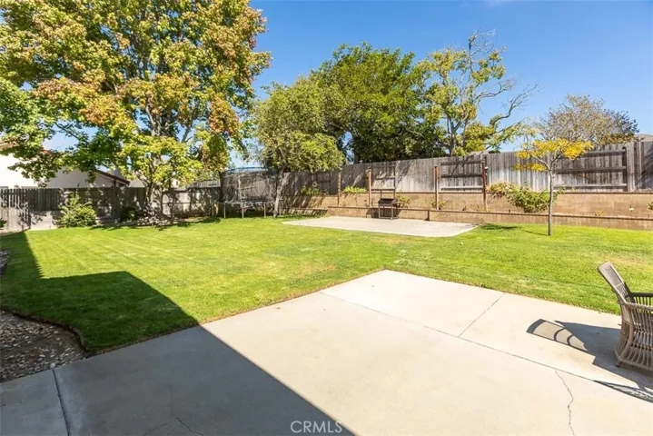 The backyard has 2 patios. Lots of lawn to enjoy.