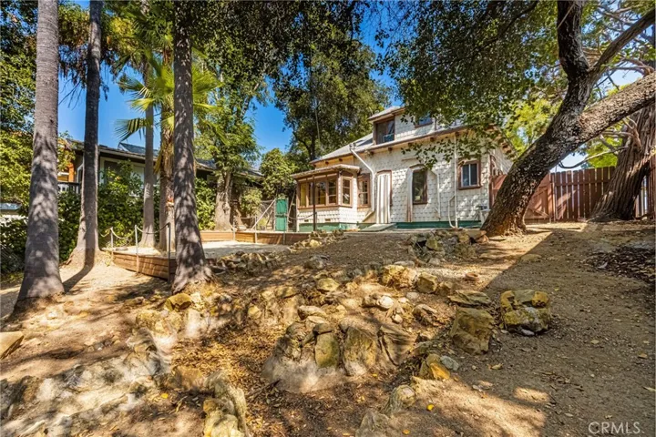Backyard adjacent to house
