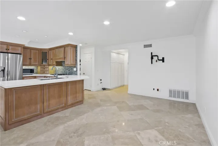 Travertine was recently polished and sealed.