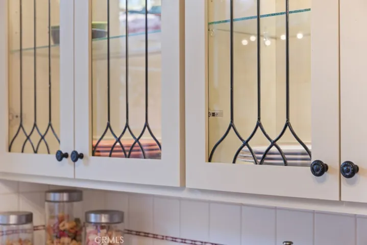 leaded glass accent in cabinet