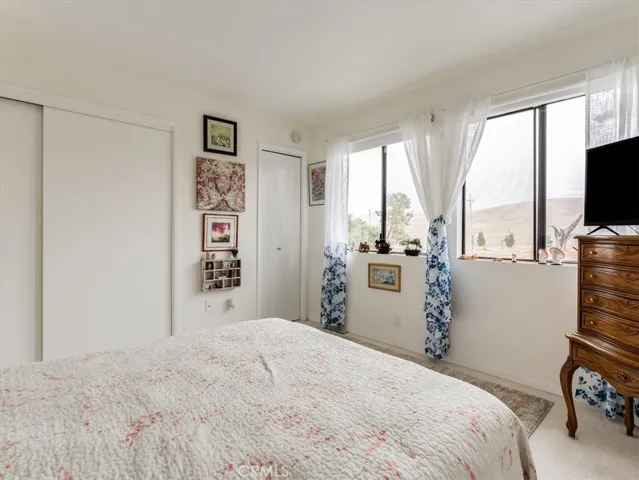 View in bedroom showing closets and view of pasture.