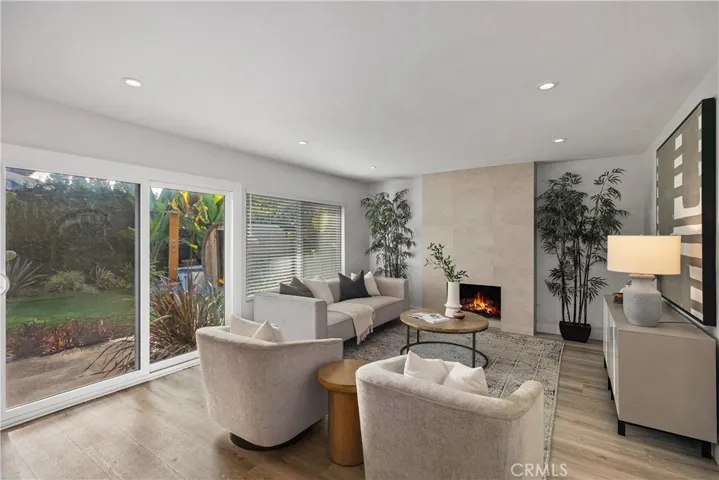 Family room overlooks the Zen-like backyard.