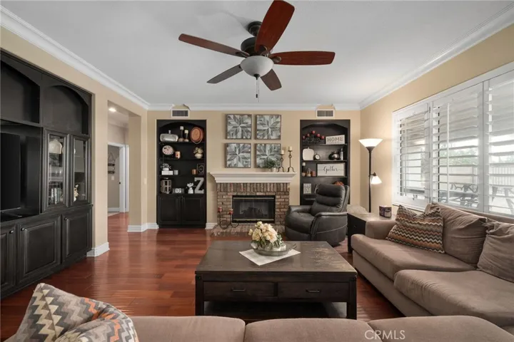 Family room with built-ins and fireplace