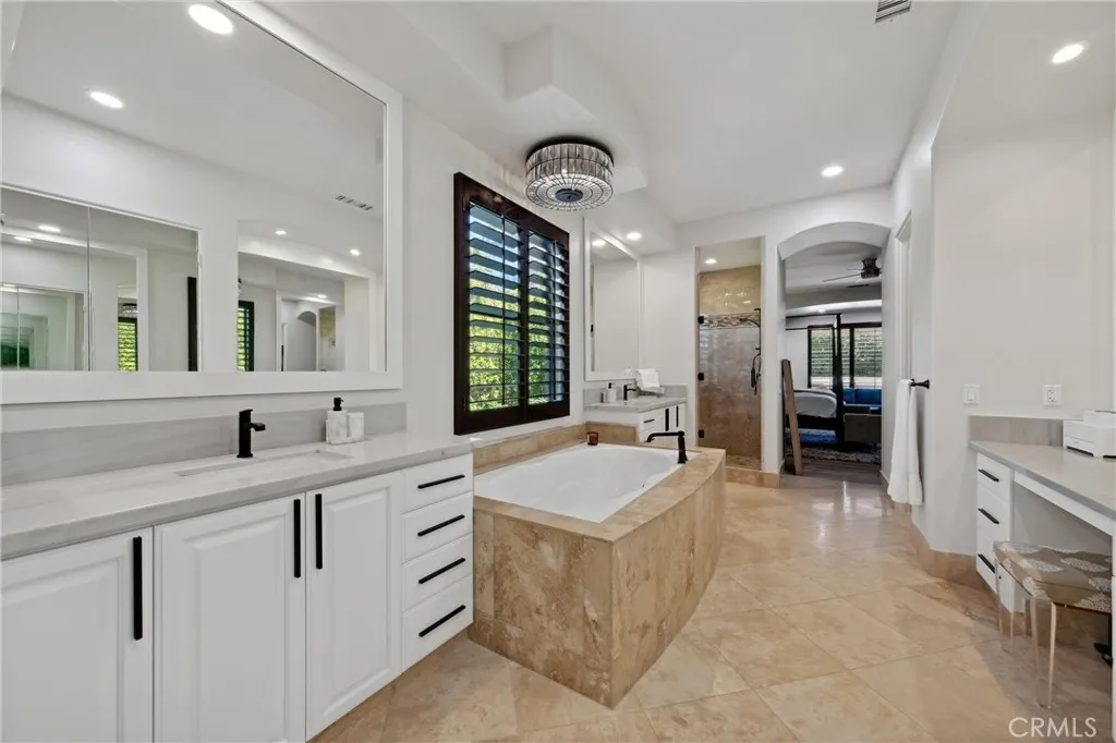 Primary spa like bathroom with vanity "glam station" Primary spa like bathroom with vanity "glam station"